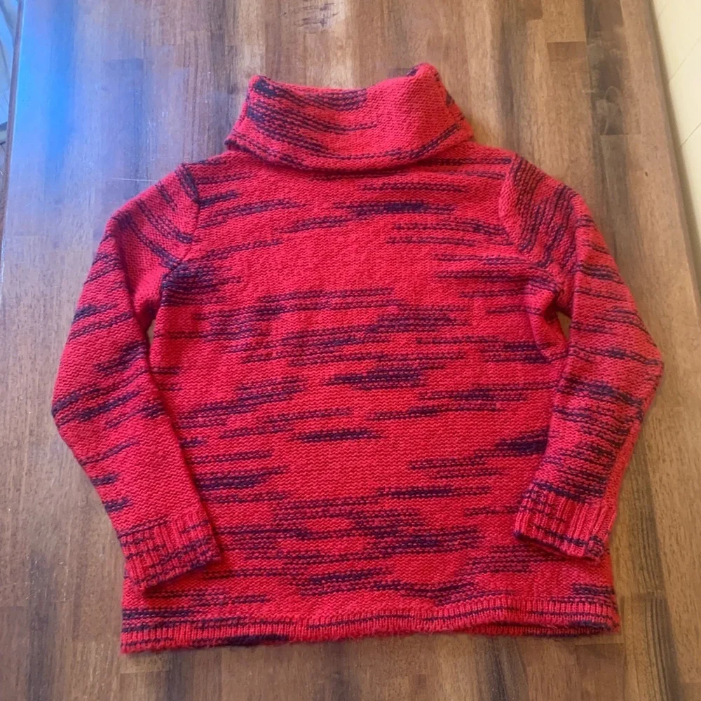 Kensie Sweater Large Red Black Cowl Neck Knit  Casual Winter Warm Long Sleeves
